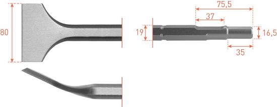 Afbeeldingen van ROTEC Spadebeitel zeskant 19/16,5X35MM gebogen 80X300MM