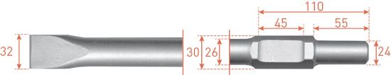 Afbeeldingen van ROTEC Platte beitel zeskant 30/24X55MM 32X400MM