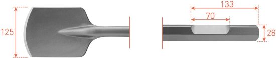 Afbeeldingen van ROTEC Spadebeitel vlak zeskant 28 met uitsparing 125X400MM