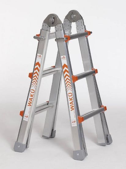 Afbeeldingen van WAKU Telescopische vouwladder 4X3 sporten 4,00M