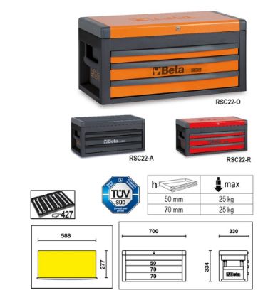 Afbeeldingen van BETA Gereedschapskist antracietgrijs RSC22-A 3 laden