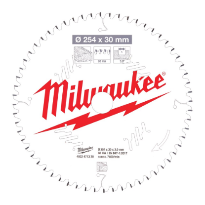 Afbeeldingen van MILWAUKEE Cirkelzaagblad MS W hout 254X30X3,0MM ATB 60T -5°