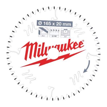 Afbeeldingen van MILWAUKEE Cirkelzaagblad P ALU 165X20X2,2MM TF 52T -5°
