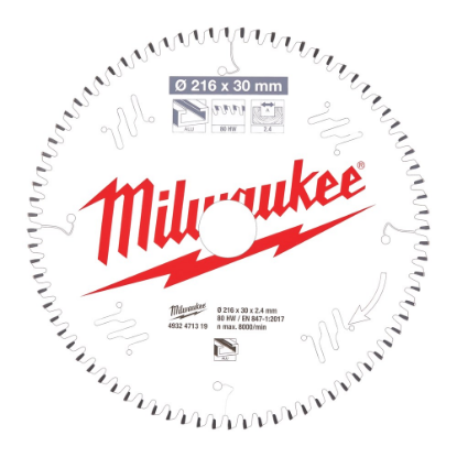 Afbeeldingen van MILWAUKEE Cirkelzaagblad P ALU 216X30X2,4MM TF 80T -5°