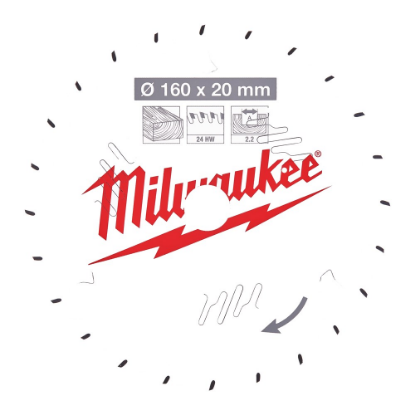 Afbeeldingen van MILWAUKEE Cirkelzaagblad P W hout 160X20X2,2MM ATB 24T +15°
