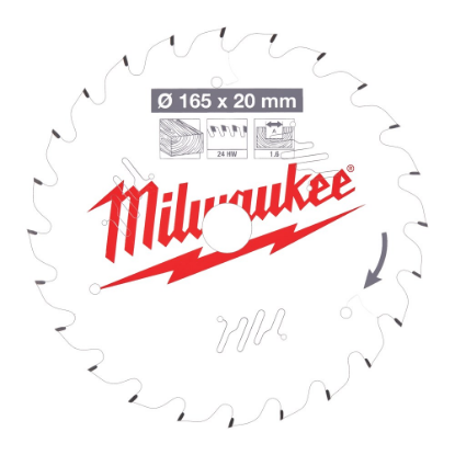 Afbeeldingen van MILWAUKEE Cirkelzaagblad P W hout 165X20X1,6MM Thin Kerf ATB 24T +15°