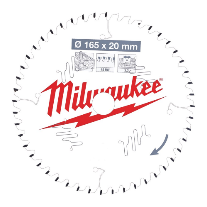 Afbeeldingen van MILWAUKEE Cirkelzaagblad P W hout 165X20X2,2MM ATB 48T +5°