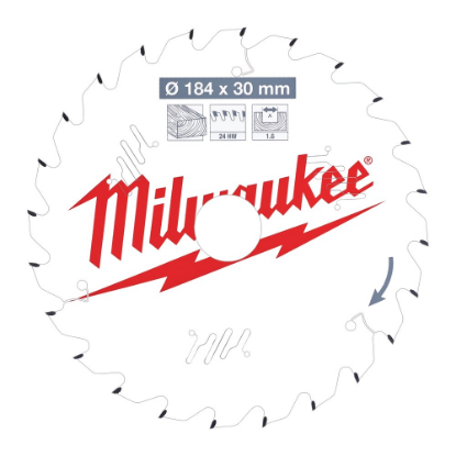 Afbeeldingen van MILWAUKEE Cirkelzaagblad P W hout 184X30X1,6MM Thin Kerf ATB 24T +15°