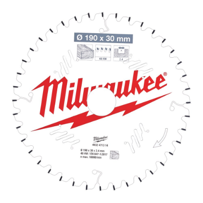 Afbeeldingen van MILWAUKEE Cirkelzaagblad P W hout 190X30X2,4MM Thin Kerf ATB 40T -5°