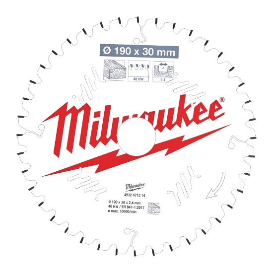 Afbeeldingen van MILWAUKEE Cirkelzaagblad P W hout 190X30X2,4MM Thin Kerf ATB 40T -5°