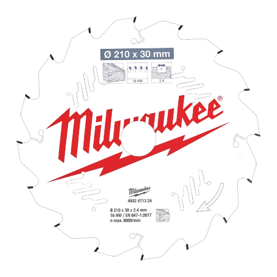 Afbeeldingen van MILWAUKEE Cirkelzaagblad P W hout 210X30X2,4MM Thin Kerf ATB 16T +15°(MS)