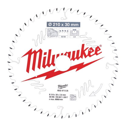 Afbeeldingen van MILWAUKEE Cirkelzaagblad P W hout 210X30X2,8MM Thin Kerf ATB 48T +10°(MS)