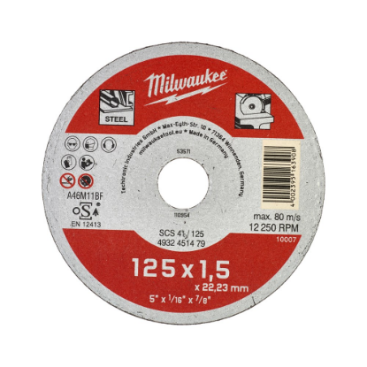 Afbeeldingen van MILWAUKEE Doorslijpschijf metaal dun Contractor SCS41 125X1,5MM