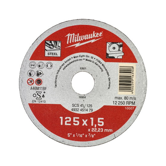 Afbeeldingen van MILWAUKEE Doorslijpschijf metaal dun Contractor SCS41 125X1,5MM