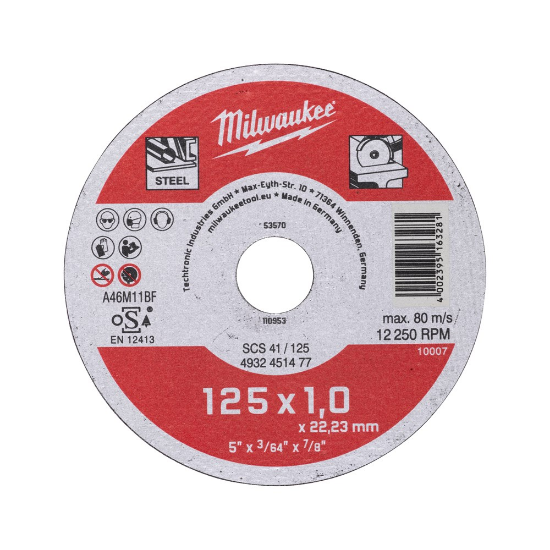 Afbeeldingen van MILWAUKEE Doorslijpschijf metaal dun Contractor SCS41 125X1MM
