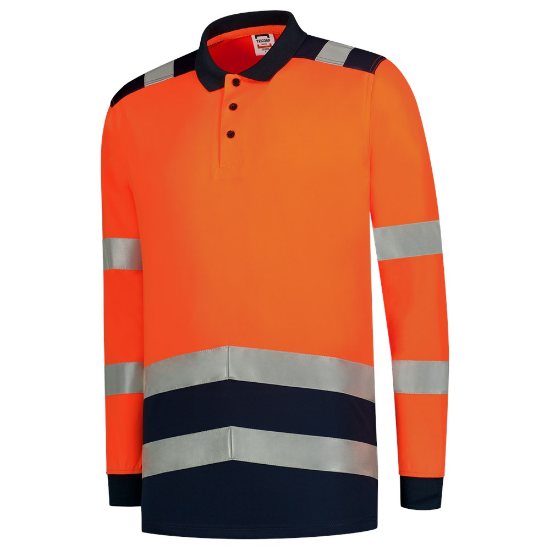 Afbeeldingen van TRICORP Poloshirt High Vis bi-colour met lange mouwen 203008 fluor oranje/inkt S