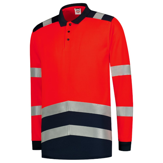 Afbeeldingen van TRICORP Poloshirt High Vis bi-colour met lange mouwen 203008 fluor rood/inkt 5XL