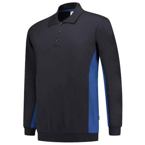 Afbeeldingen van Polosweater Bicolor NavyRoyalblue Maat S