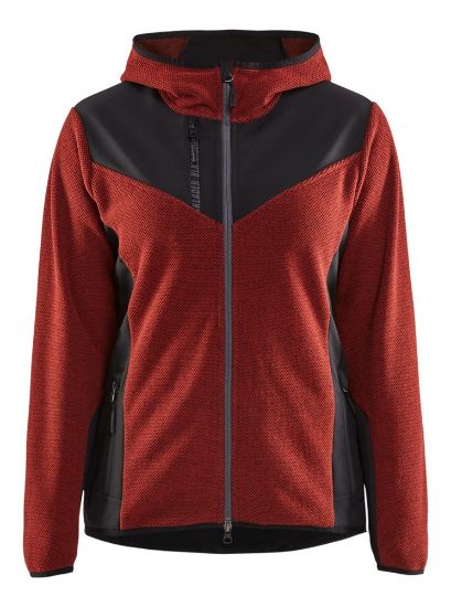 Afbeeldingen van BLÅKLÄDER Gebreid jack dames met softshell 5941 gebrand rood/zwart 2XL