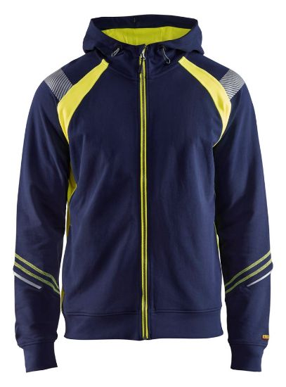 Afbeeldingen van BLÅKLÄDER Hoodie met hele rits Visible 3433 marineblauw/High Vis geel M