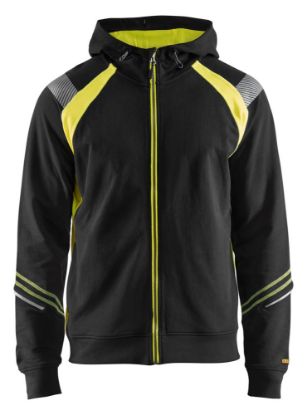 Afbeeldingen van BLÅKLÄDER Hoodie met hele rits Visible 3433 zwart/High Vis geel 2XL