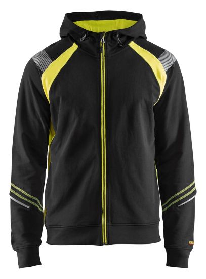 Afbeeldingen van BLÅKLÄDER Hoodie met hele rits Visible 3433 zwart/High Vis geel M