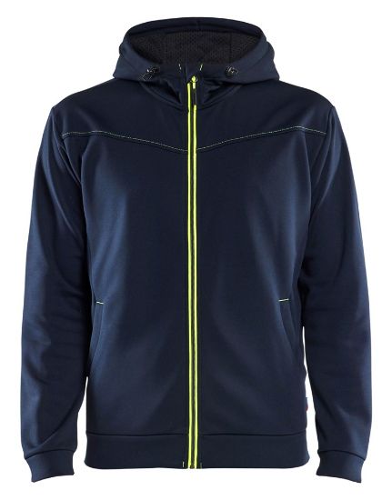 Afbeeldingen van BLÅKLÄDER Hoodie met rits 3363 donker marineblauw/High Vis geel M