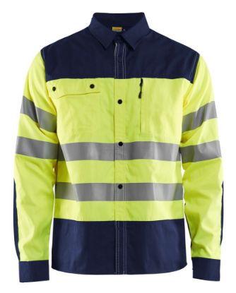 Afbeeldingen van BLÅKLÄDER Overhemd 3255 High Vis geel/marineblauw XS