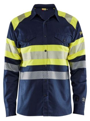 Afbeeldingen van BLÅKLÄDER Overhemd Multinorm 3229 marineblauw/High Vis geel M