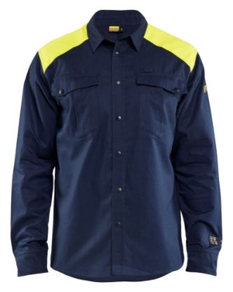 Afbeeldingen van BLÅKLÄDER Overhemd Multinorm 3238 marineblauw/High Vis geel 3XL