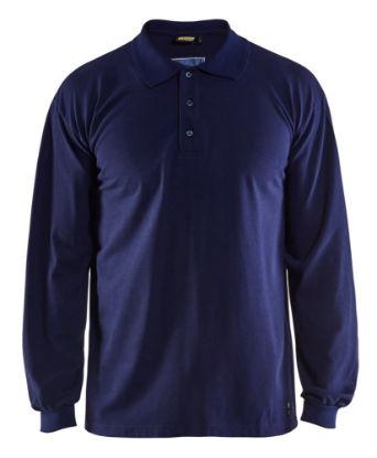 Afbeeldingen van BLÅKLÄDER Polo piqué vlamvertragend met lange mouwen 3374 marineblauw 3XL