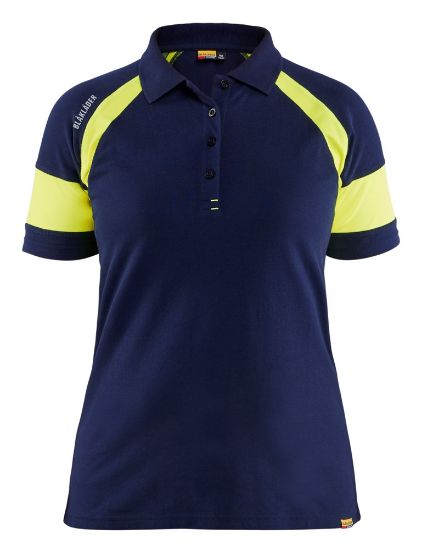 Afbeeldingen van BLÅKLÄDER Poloshirt dames Visible 3529 marineblauw/High Vis geel S