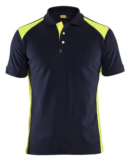 Afbeeldingen van BLÅKLÄDER Poloshirt piqué 3324 donker marineblauw/High Vis geel L