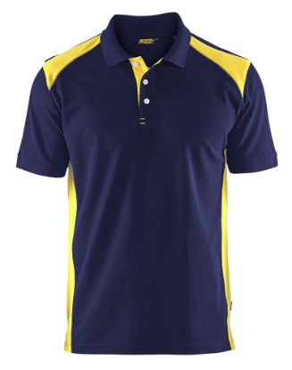 Afbeeldingen van BLÅKLÄDER Poloshirt piqué 3324 marineblauw/High Vis geel 2XL