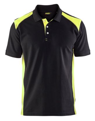 Afbeeldingen van BLÅKLÄDER Poloshirt piqué 3324 zwart/High Vis geel XL