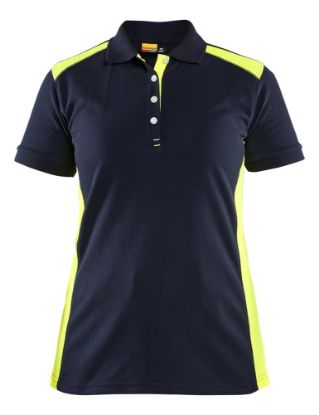 Afbeeldingen van BLÅKLÄDER Poloshirt piqué dames 3390 donker marineblauw/High Vis geel 3XL