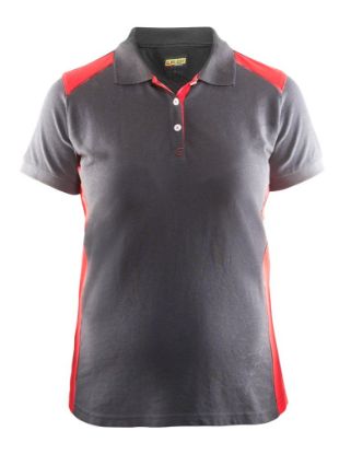 Afbeeldingen van BLÅKLÄDER Poloshirt piqué dames 3390 grijs/rood 2XL