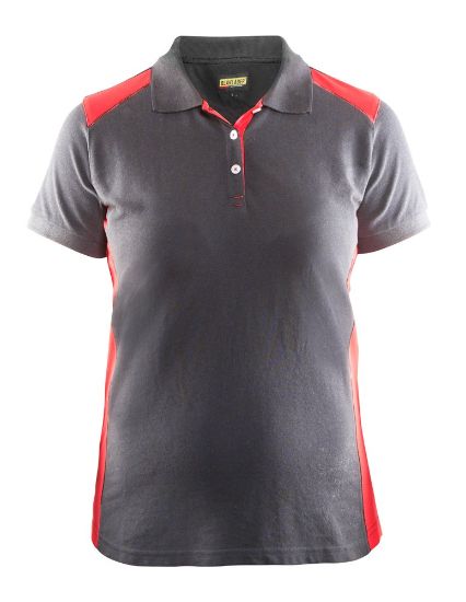 Afbeeldingen van BLÅKLÄDER Poloshirt piqué dames 3390 grijs/rood 2XL