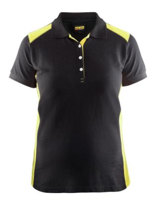 Afbeeldingen van BLÅKLÄDER Poloshirt piqué dames 3390 zwart/High Vis geel 2XL