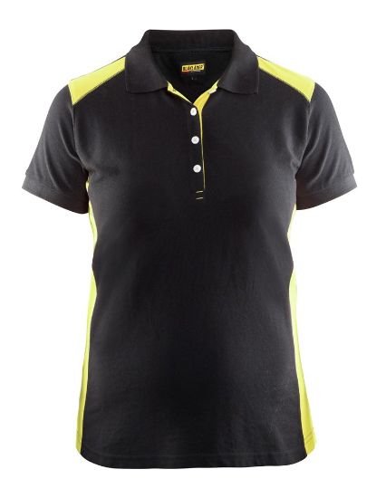 Afbeeldingen van BLÅKLÄDER Poloshirt piqué dames 3390 zwart/High Vis geel M