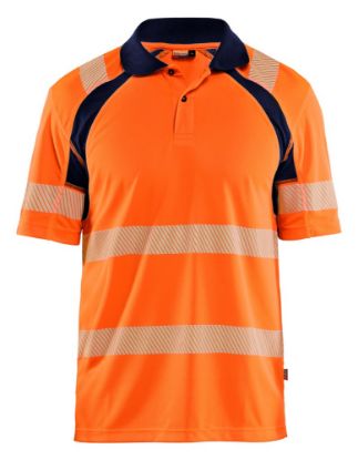 Afbeeldingen van BLÅKLÄDER Poloshirt UV 3595 High Vis oranje/marineblauw 4XL