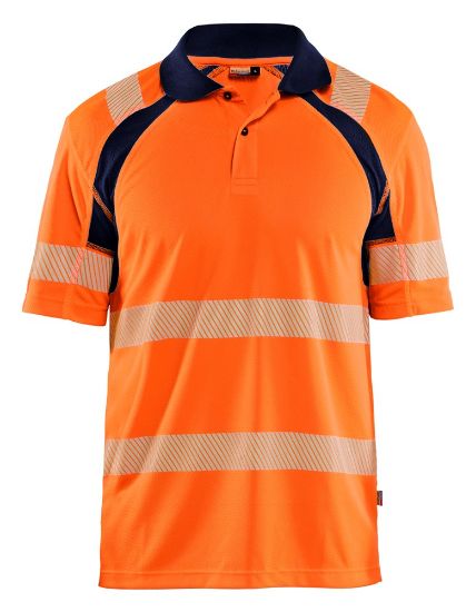 Afbeeldingen van BLÅKLÄDER Poloshirt UV 3595 High Vis oranje/marineblauw M