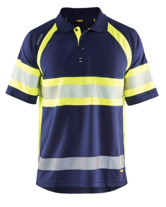Afbeeldingen van BLÅKLÄDER Poloshirt UV Klasse 1 3338 marineblauw/High Vis geel 6XL
