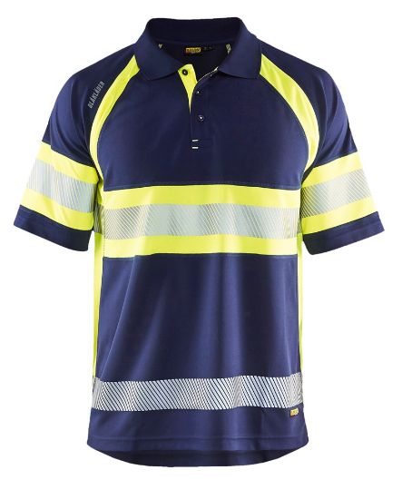 Afbeeldingen van BLÅKLÄDER Poloshirt UV Klasse 1 3338 marineblauw/High Vis geel XS
