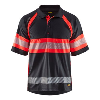Afbeeldingen van BLÅKLÄDER Poloshirt UV Klasse 1 3338 zwart/High Vis rood 2XL