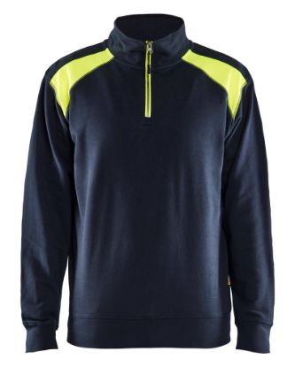 Afbeeldingen van BLÅKLÄDER Sweater bi-colour met halve rits 3353 donker marineblauw/High Vis geel L