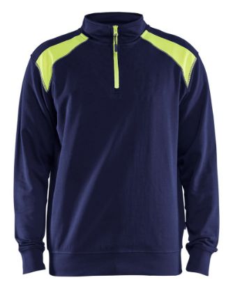 Afbeeldingen van BLÅKLÄDER Sweater bi-colour met halve rits 3353 marineblauw/High Vis geel XS