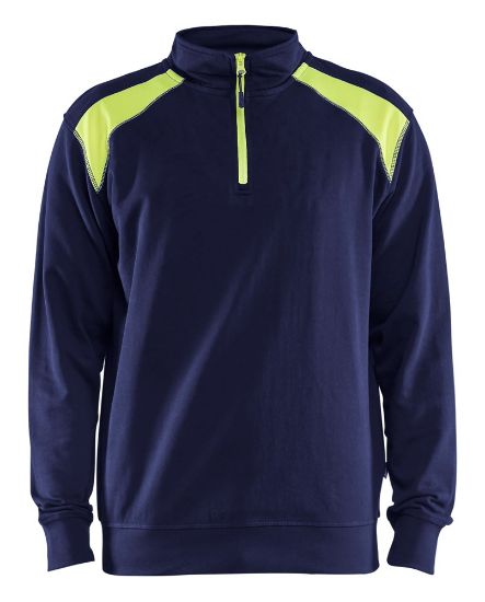 Afbeeldingen van BLÅKLÄDER Sweater bi-colour met halve rits 3353 marineblauw/High Vis geel XL