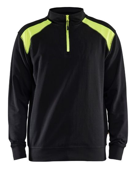 Afbeeldingen van BLÅKLÄDER Sweater bi-colour met halve rits 3353 zwart/High Vis geel XS