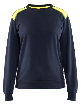 Afbeeldingen van BLÅKLÄDER Sweater dames bi-colour 3408 donker marineblauw/High Vis geel XS